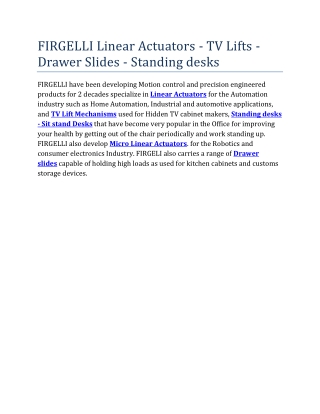 FIRGELLI Linear Actuators - TV Lifts - Drawer Slides - Standing desks