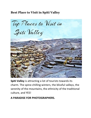 Capture a Trip - Best Places to Visit in Spiti Valley