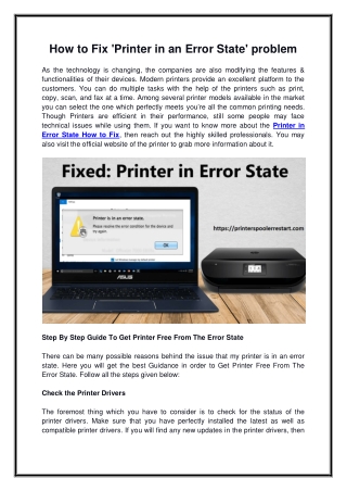 How to Fix 'Printer in an Error State' problem