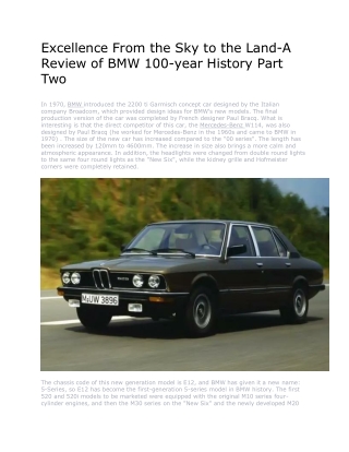 Excellence From the Sky to the Land-A Review of BMW 100-year History Part Two