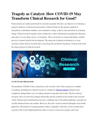 Online Clinical Research Training Course with 100% Job Guarantee