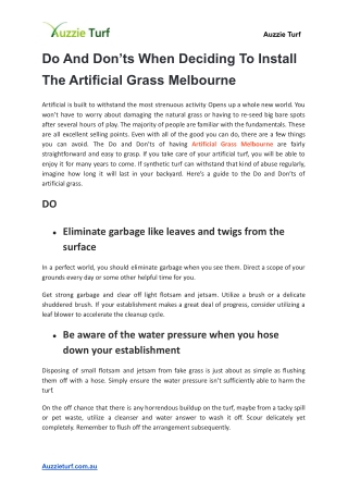 Do And Don’ts When Deciding To Install The Artificial Grass Melbourne