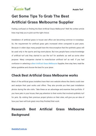 Get Some Tips To Grab The Best Artificial Grass Melbourne Supplier