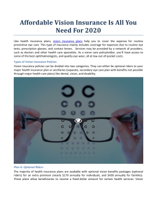 Affordable Vision Insurance Is All You Need For 2020