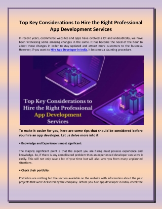Top Key Considerations to Hire the Right Professional App Development Services