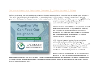 O’Connor Insurance Associates Donates $1,000 to Loaves & Fishes