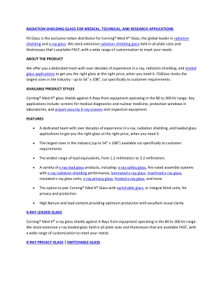 RADIATION SHIELDING GLASS FOR MEDICAL, TECHNICAL, AND RESEARCH APPLICATIONS