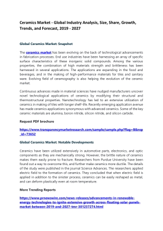 Ceramics Market - Global Industry Analysis, Size, Share, Growth, Trends, and Forecast, 2019 - 2027