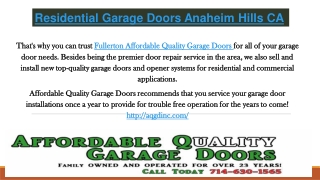 Residential Garage Doors Anaheim Hills CA