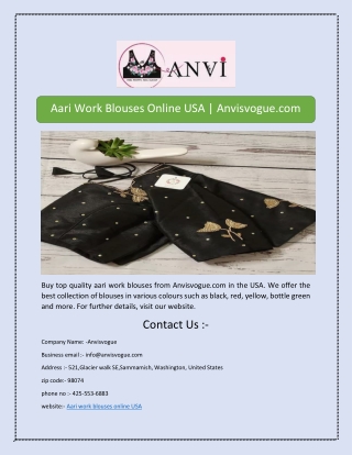 Aari Work Blouses Online USA | Anvisvogue.com