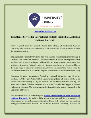 Remittance Service for international students enrolled at Australian National University