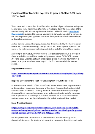 Functional Flour Market is expected to grow a CAGR of 6.6% from 2017 to 2025