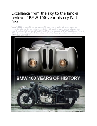 Excellence from the sky to the land-a review of BMW 100-year history Part One