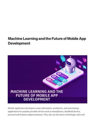 Machine Learning and the Future of Mobile App Development