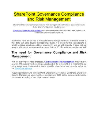 SharePoint Governance Compliance and Risk Management