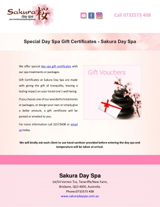 Special Day Spa Gift Certificates - Sakura Day Spa