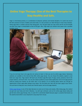 Online Yoga Therapy: One of the Best Therapies to Stay Healthy and Safe