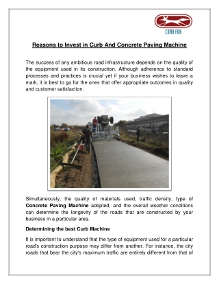 Reasons to Invest in Curb And Concrete Paving Machine