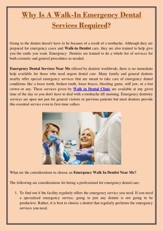 Why Is A Walk-In Emergency Dental Services Required?