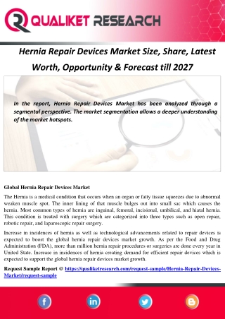 Hernia Repair Devices Market Size, Share, Latest  Worth, Opportunity & Forecast till 2027