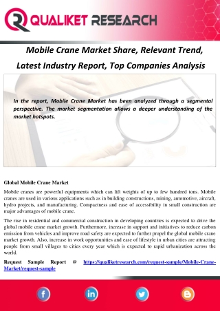 Mobile Crane Market Share, Relevant Trend,  Latest Industry Report, Top Companies Analysis