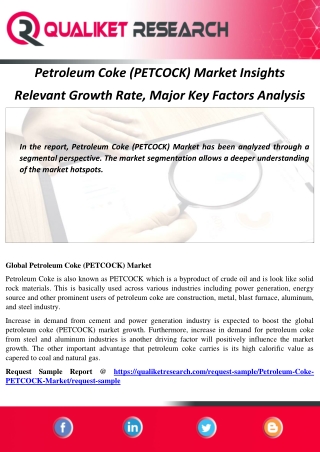Petroleum Coke (PETCOCK) Market Insights Relevant Growth Rate, Major Key Factors Analysis