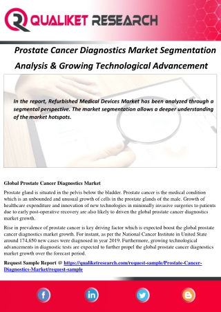 Prostate Cancer Diagnostics Market Segmentation  Analysis & Growing Technological Advancement
