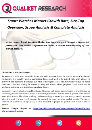 Smart Watches Market Growth Rate, Size,Top Overview, Scope Analysis & Complete Analysis