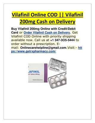 Vilafinil Online COD || Vilafinil 200mg Cash on Delivery