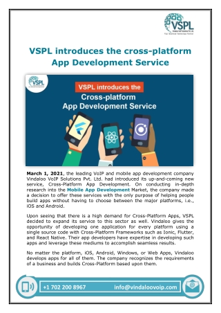 VSPL introduces the cross-platform App Development Service