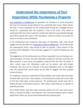 Understand the Importance of Pest Inspections While Purchasing a Property