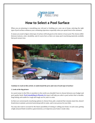 How to Select a Pool Surface