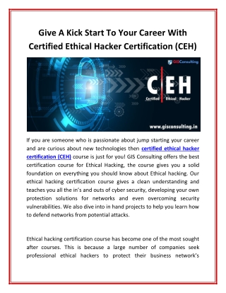 Give A Kick Start To Your Career With Certified Ethical Hacker Certification (CEH)