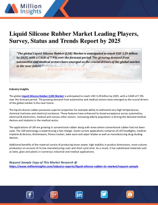 Liquid Silicone Rubber Market Leading Players, Survey, Status and Trends Report by 2025