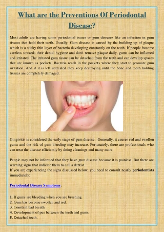 What are the Preventions Of Periodontal Disease?