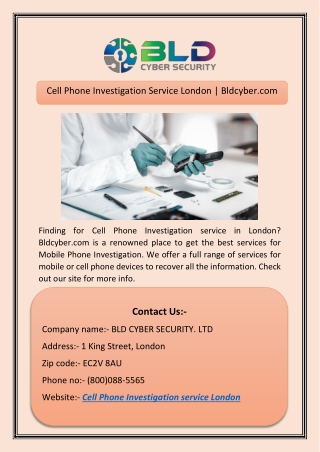 Cell Phone Investigation Service London | Bldcyber.com