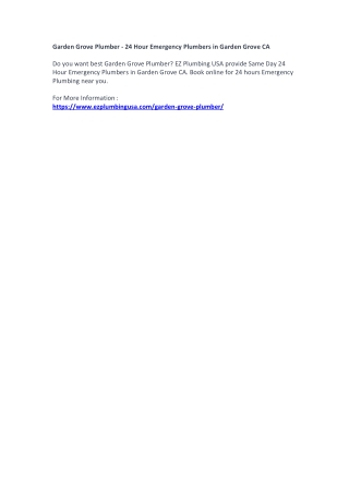 Garden Grove Plumber - 24 Hour Emergency Plumbers in Garden Grove CA
