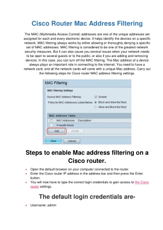 Cisco Router Mac Address Filtering Settings With Simple Steps