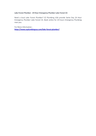 Lake Forest Plumber - 24 Hour Emergency Plumber Lake Forest CA