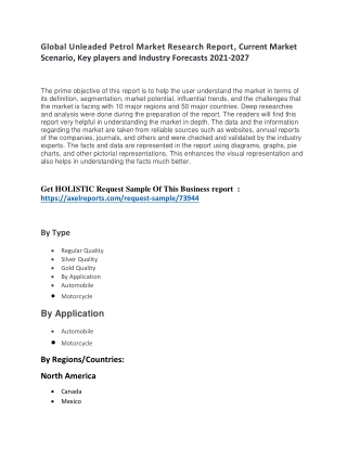 Global Unleaded Petrol Market Research Report, Current Market Scenario, Key players and Industry Forecasts 2021-2027