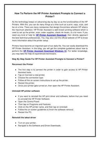 How To Perform the HP Printer Assistant Prompts to Connect a Printer?