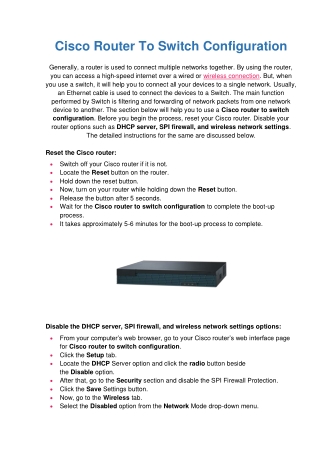 Simple Instructions For Cisco Router To Switch Configuration