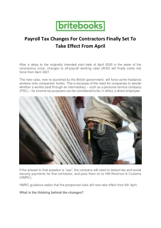 Payroll Tax Changes For Contractors Finally Set To Take Effect From April