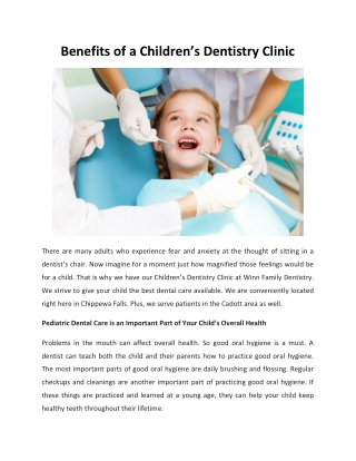 Benefits of a Children’s Dentistry Clinic