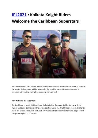 IPL2021: Kolkata Knight Riders Welcome the Caribbean Superstars