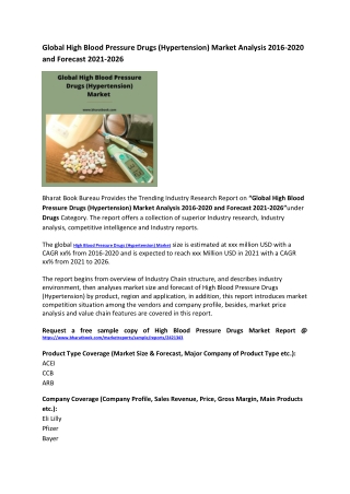 Global High Blood Pressure Drugs (Hypertension) Market Analysis 2016-2020 and Forecast 2021-2026