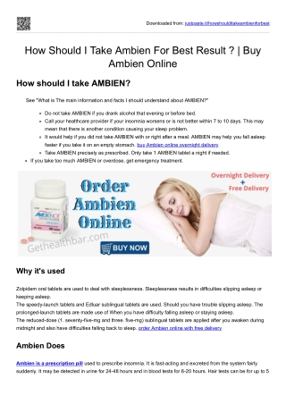 How Should I Take Ambien For Best Result ? | Buy Ambien Online