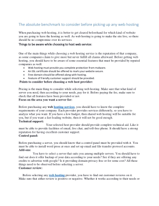 The absolute benchmark to consider before picking up any web hosting