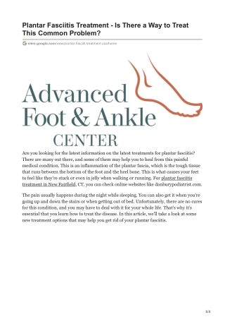 Plantar Fasciitis Treatment New Fairfield CT