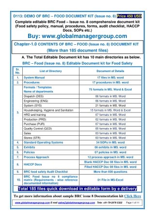 BRC FOOD ISSUE 8 DOCUMENTS KIT